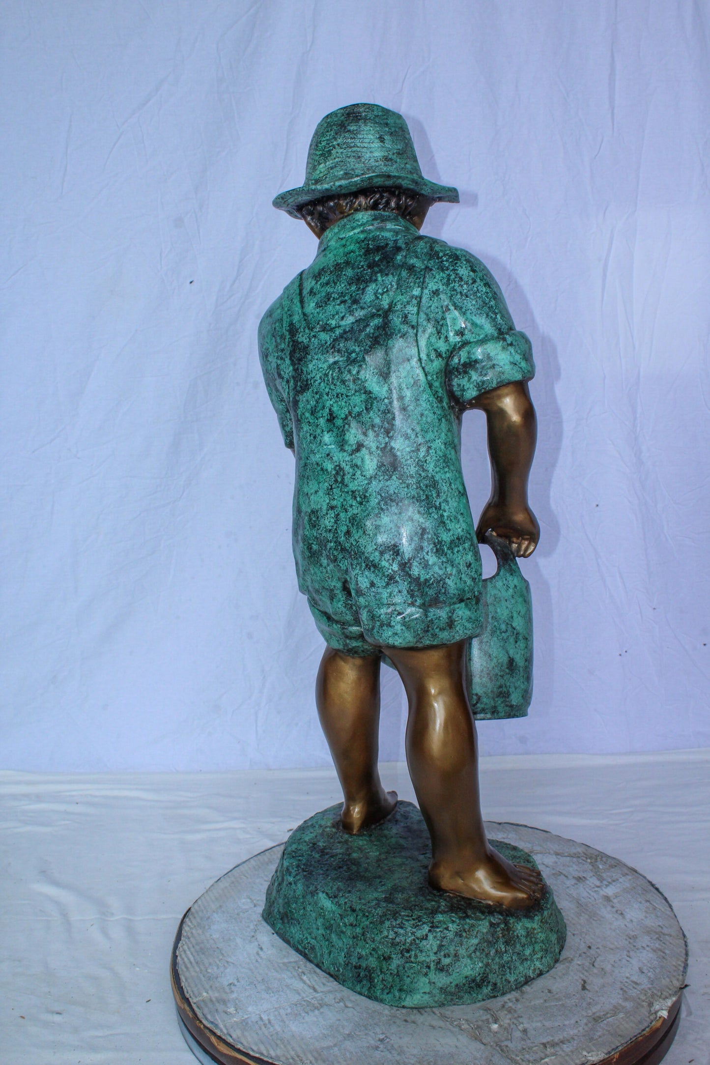 Standing Boy with Watering Can Bronze Statue - Size: 15"L x 15"W x 39"H.