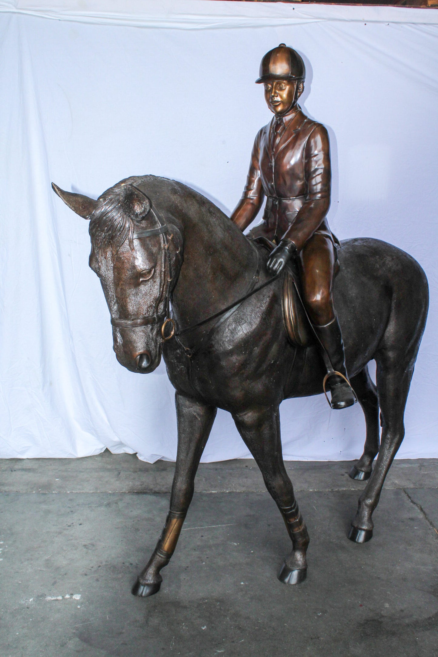 Life Size Bronze Horse and Rider Sculpture Equestrian Art 77" x 31" x 79"H