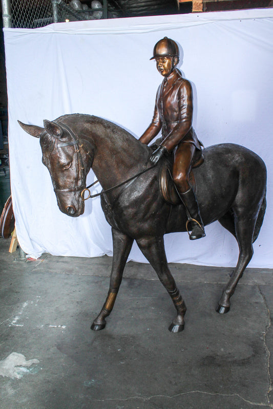 Life Size Bronze Horse and Rider Sculpture Equestrian Art 77" x 31" x 79"H