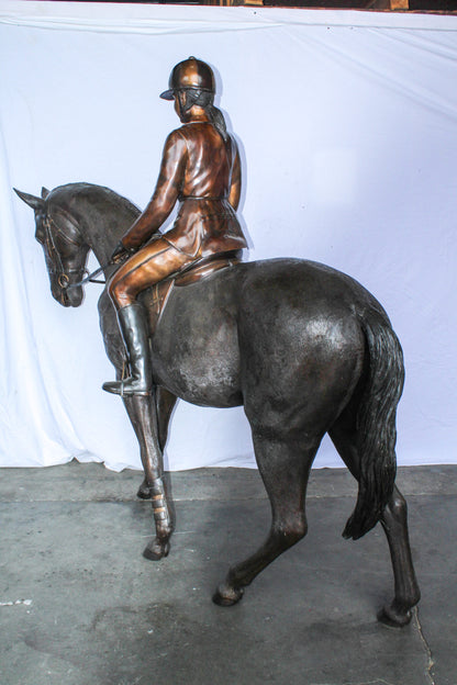 Life Size Bronze Horse and Rider Sculpture Equestrian Art 77" x 31" x 79"H