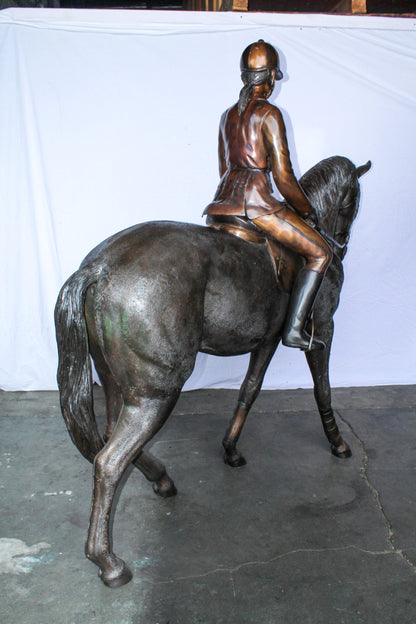 Life Size Bronze Horse and Rider Sculpture Equestrian Art 77" x 31" x 79"H