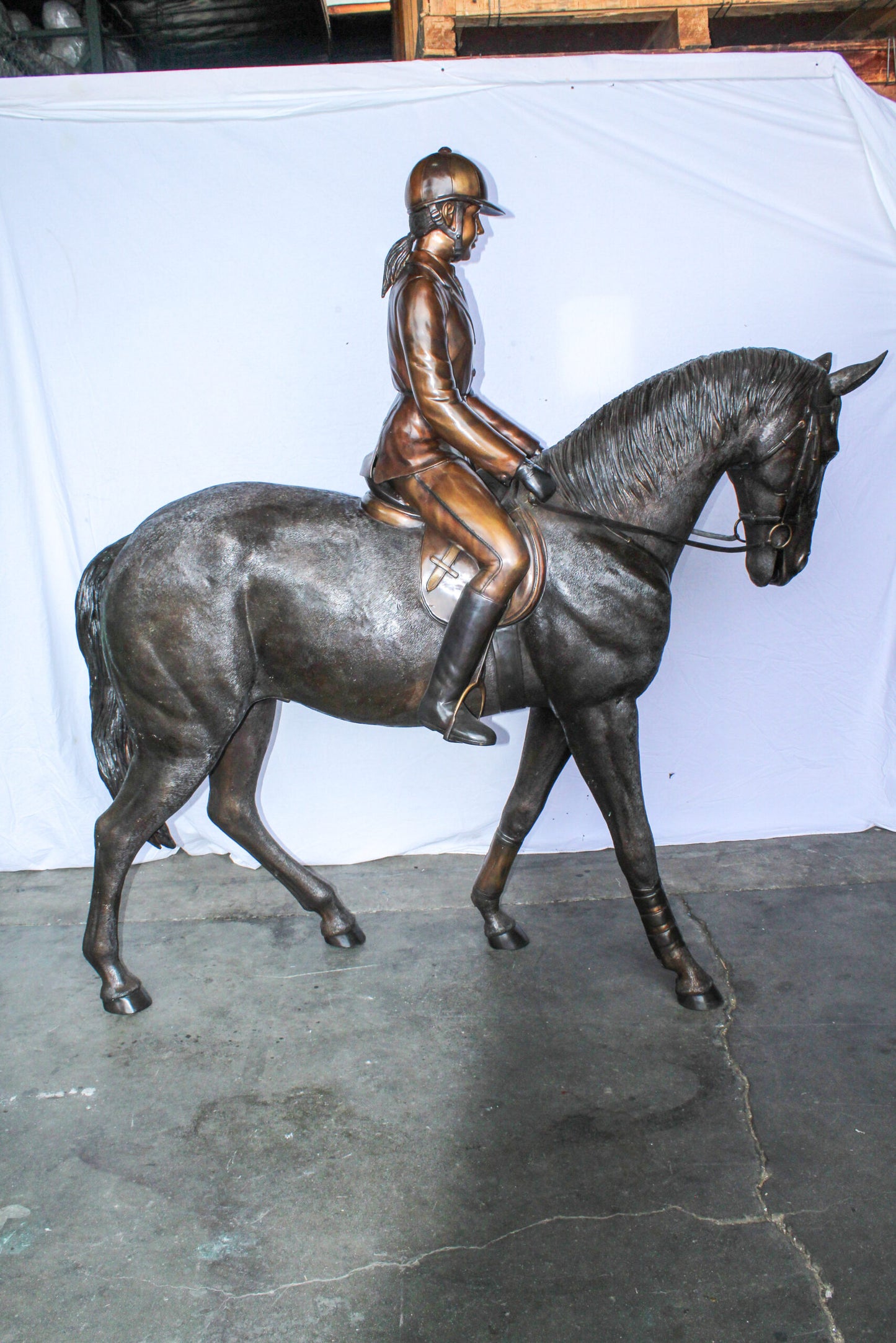 Life Size Bronze Horse and Rider Sculpture Equestrian Art 77" x 31" x 79"H