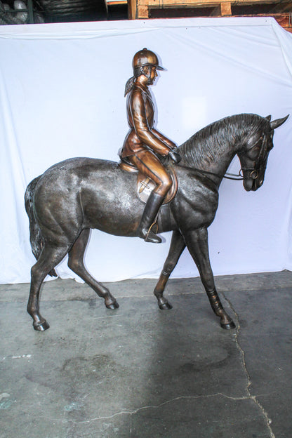 Life Size Bronze Horse and Rider Sculpture Equestrian Art 77" x 31" x 79"H