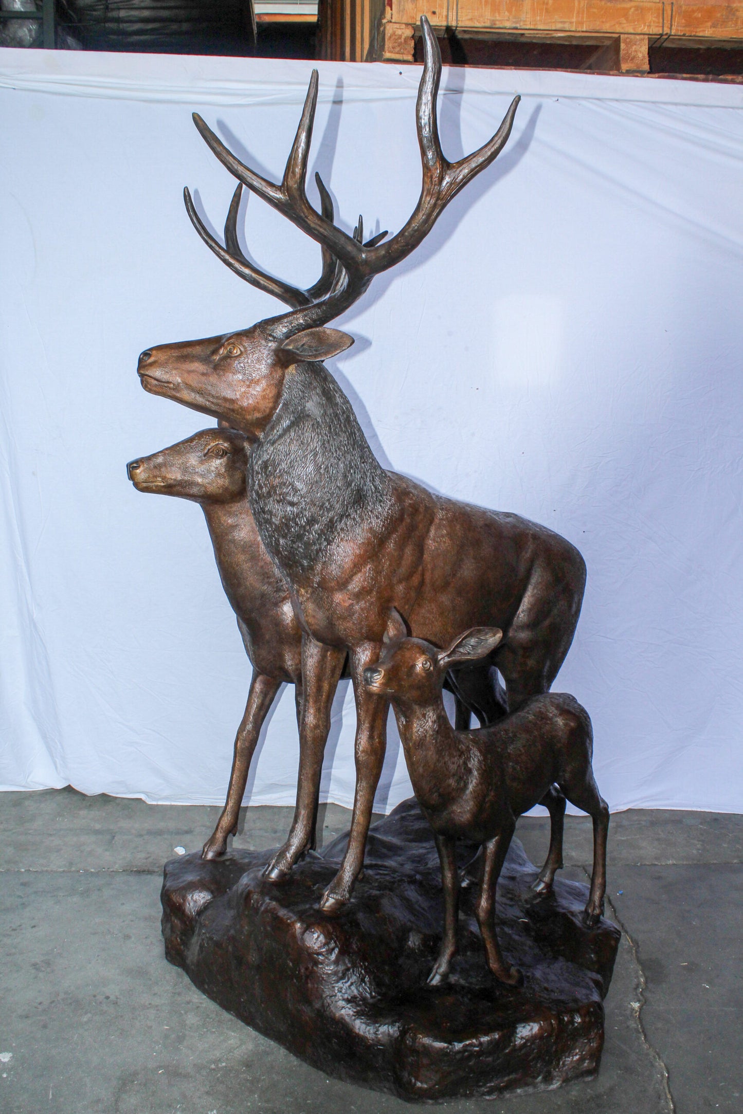 Life Size Bronze Deer Family Sculpture for Outdoor Display 48" x 50" x 81"H