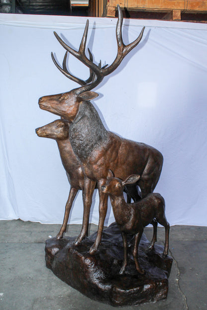 Life Size Bronze Deer Family Sculpture for Outdoor Display 48" x 50" x 81"H