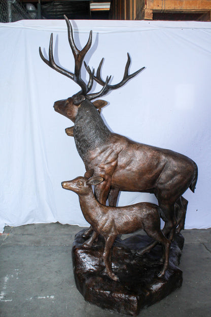 Life Size Bronze Deer Family Sculpture for Outdoor Display 48" x 50" x 81"H