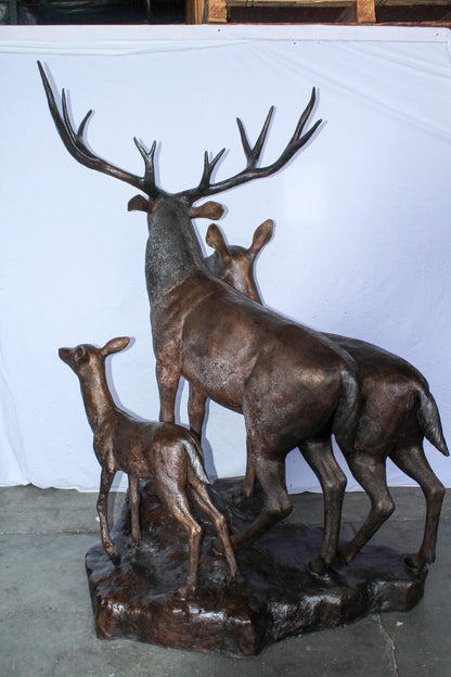 Life Size Bronze Deer Family Sculpture for Outdoor Display 48" x 50" x 81"H