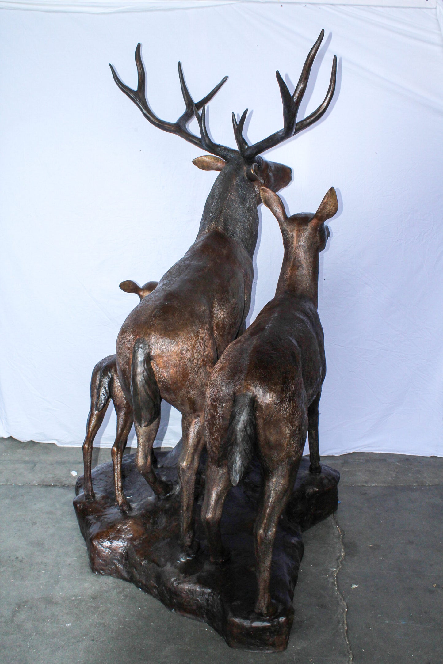 Life Size Bronze Deer Family Sculpture for Outdoor Display 48" x 50" x 81"H