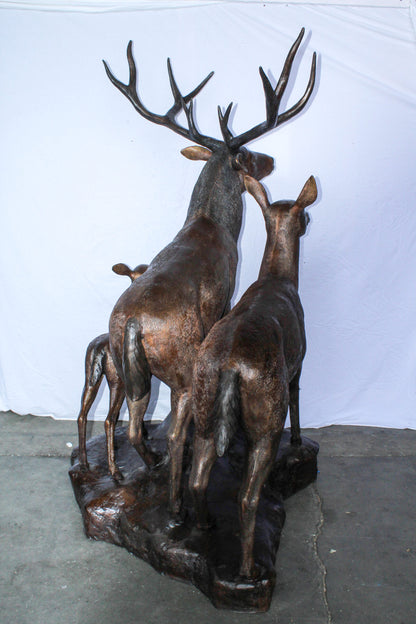 Life Size Bronze Deer Family Sculpture for Outdoor Display 48" x 50" x 81"H