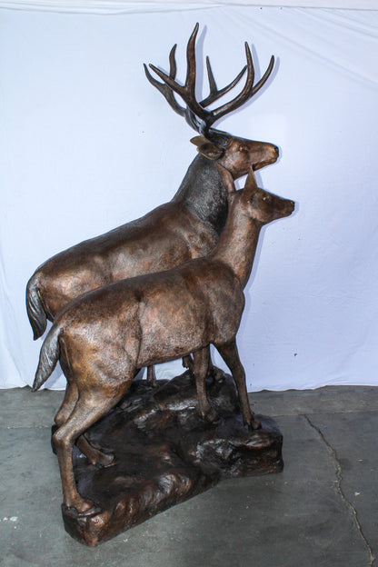 Life Size Bronze Deer Family Sculpture for Outdoor Display 48" x 50" x 81"H