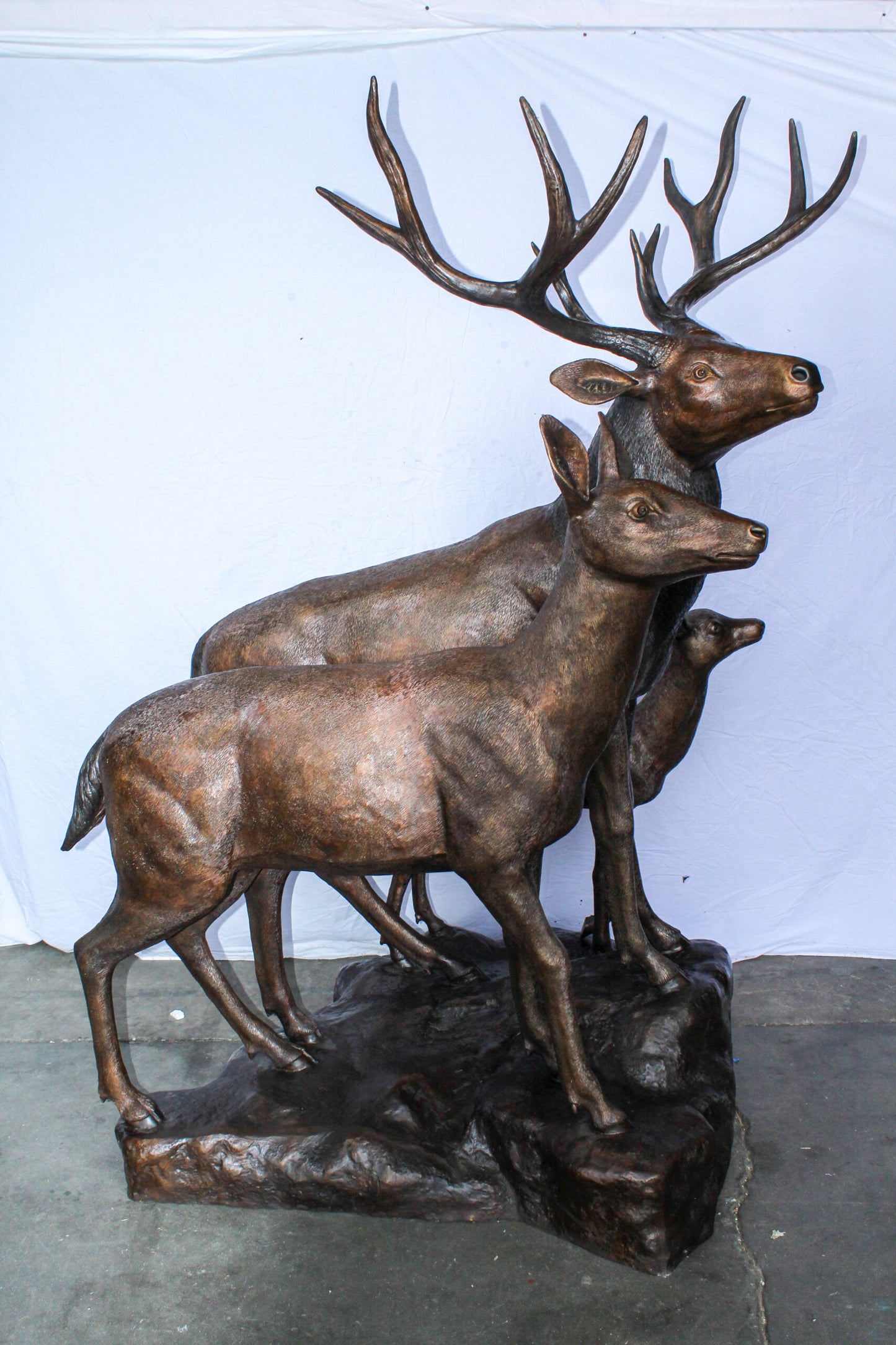 Life Size Bronze Deer Family Sculpture for Outdoor Display 48" x 50" x 81"H