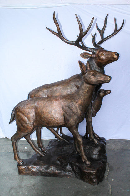 Life Size Bronze Deer Family Sculpture for Outdoor Display 48" x 50" x 81"H