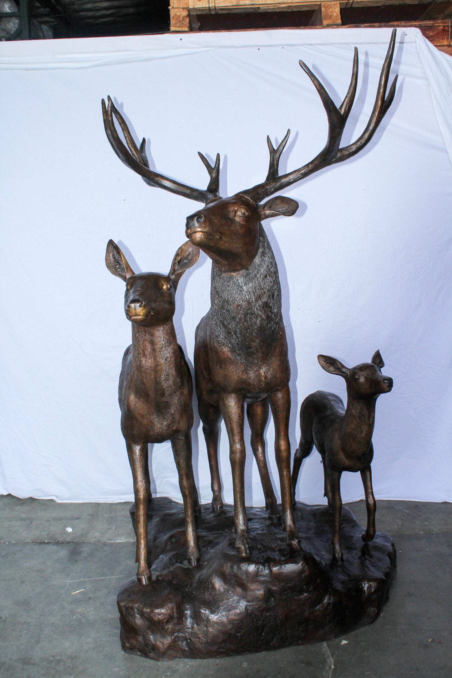 Life Size Bronze Deer Family Sculpture for Outdoor Display 48" x 50" x 81"H