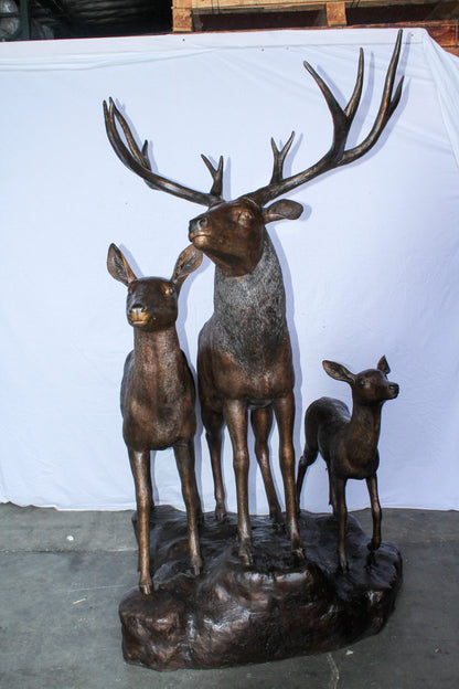 Life Size Bronze Deer Family Sculpture for Outdoor Display 48" x 50" x 81"H