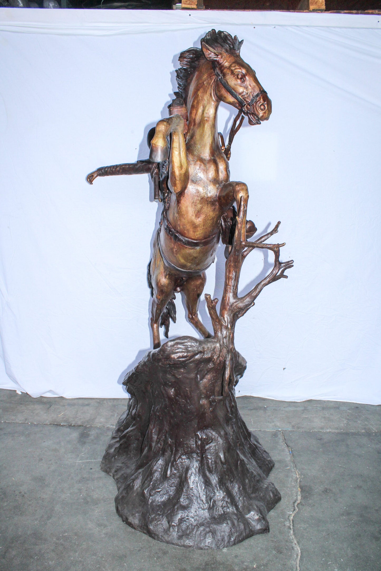 Life Size Bronze Cowboy on Rearing Horse Western Statue 60" x 37" x 81"H