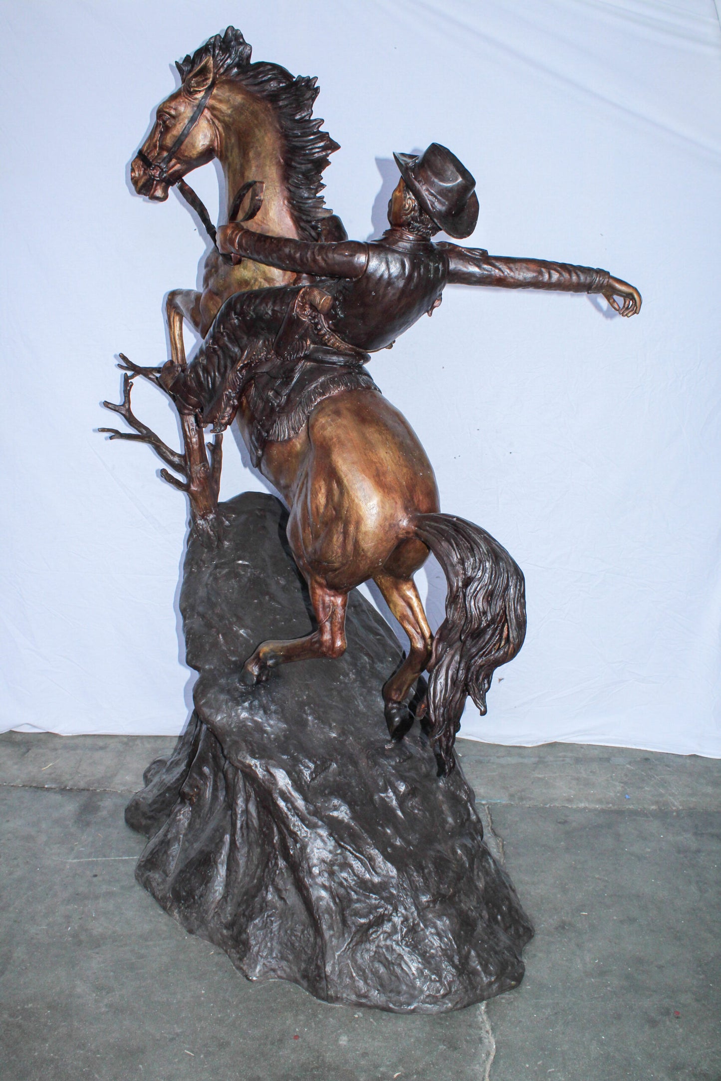 Life Size Bronze Cowboy on Rearing Horse Western Statue 60" x 37" x 81"H