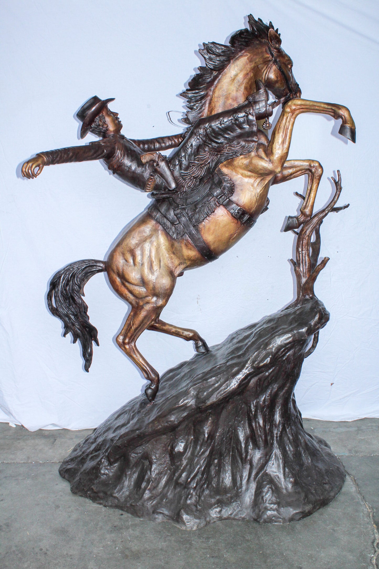 Life Size Bronze Cowboy on Rearing Horse Western Statue 60" x 37" x 81"H