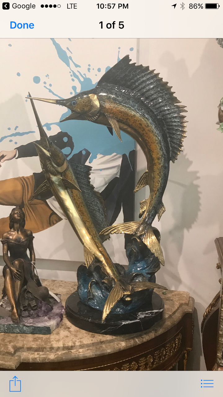 Two Sailfish Fish Bronze Statue Bronze Statue -  Size: 20"L x 16"W x 34"H. 