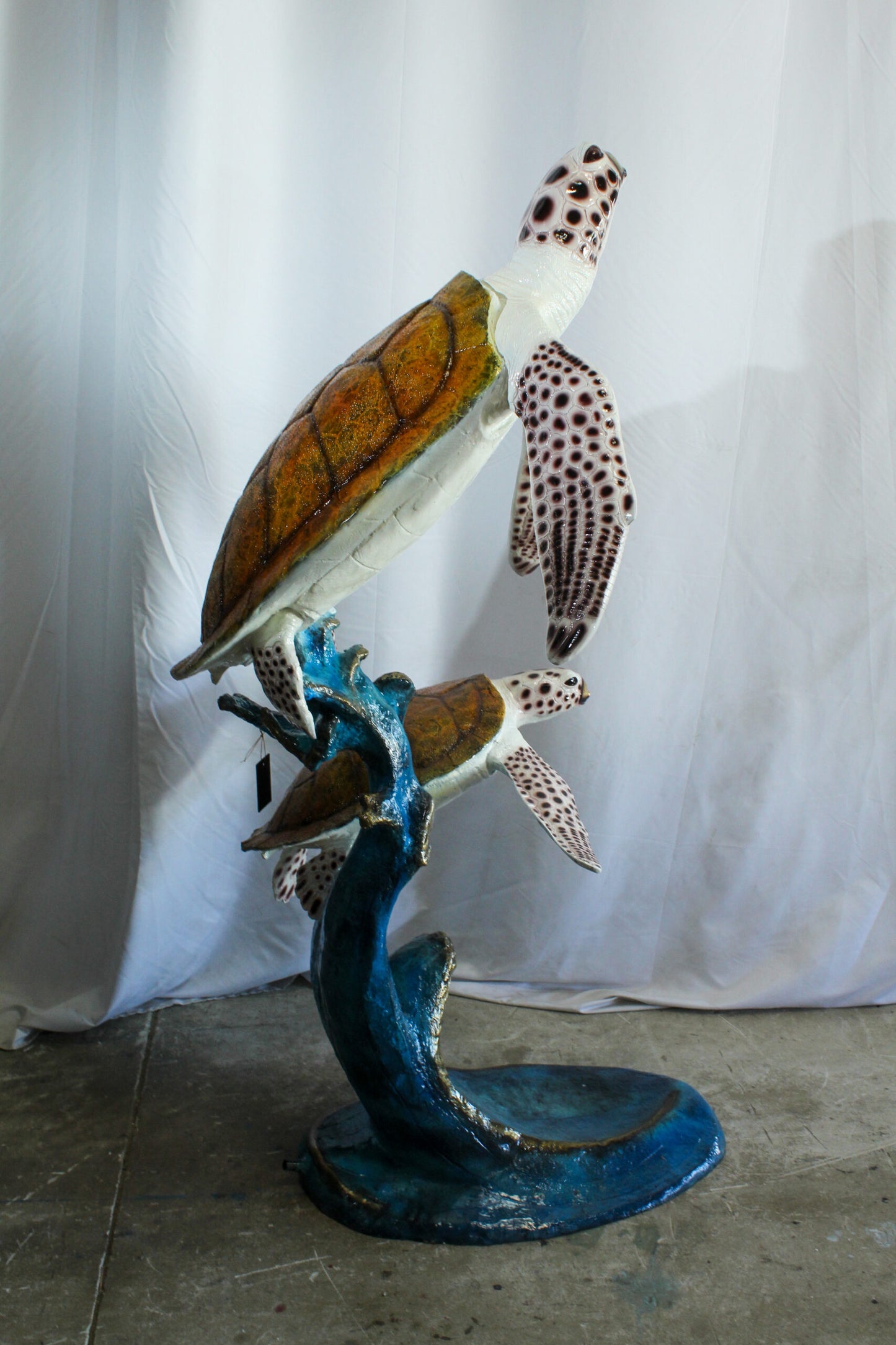 Two Giant Sea Turtle Fountain Bronze Statue Over Coral Base 52" x 40" x 68"H