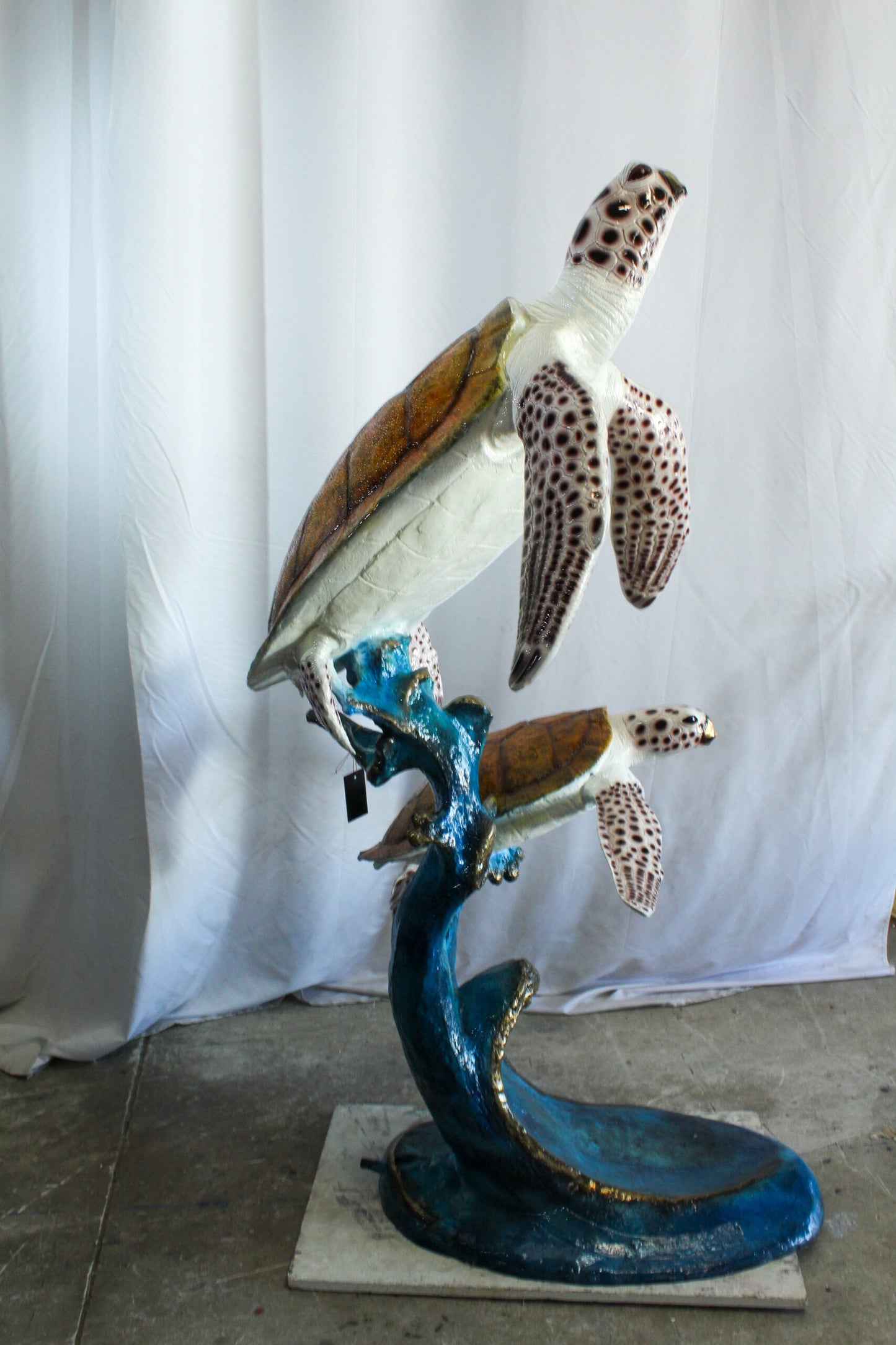 Two Giant Sea Turtle Fountain Bronze Statue Over Coral Base 52" x 40" x 68"H