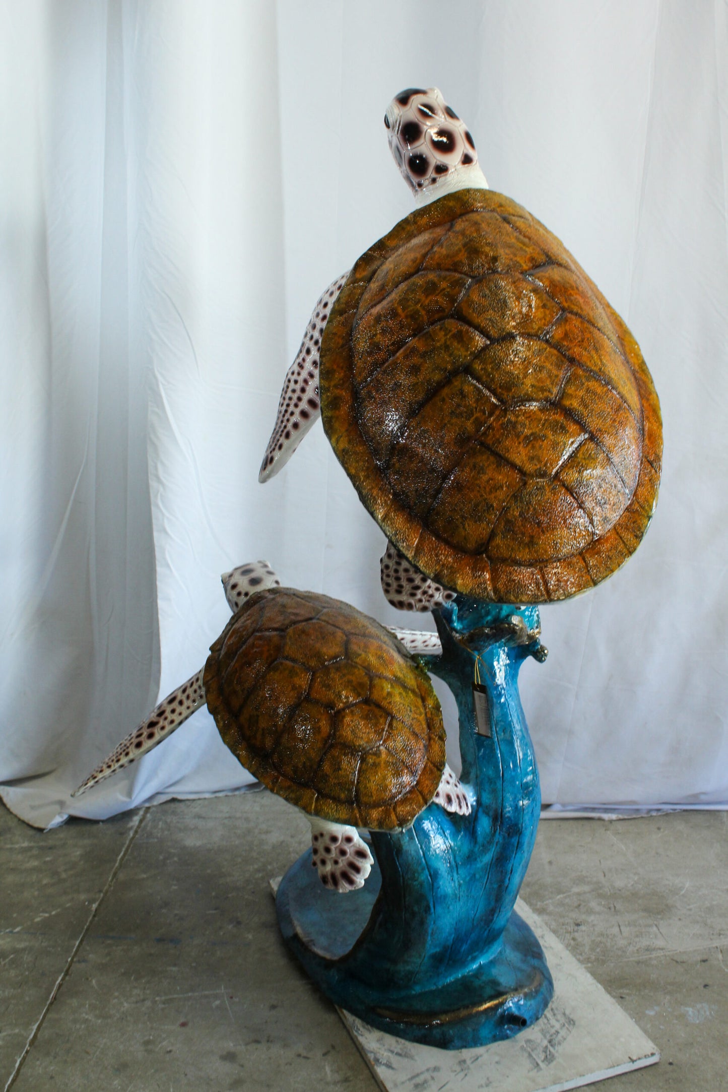 Two Giant Sea Turtle Fountain Bronze Statue Over Coral Base 52" x 40" x 68"H