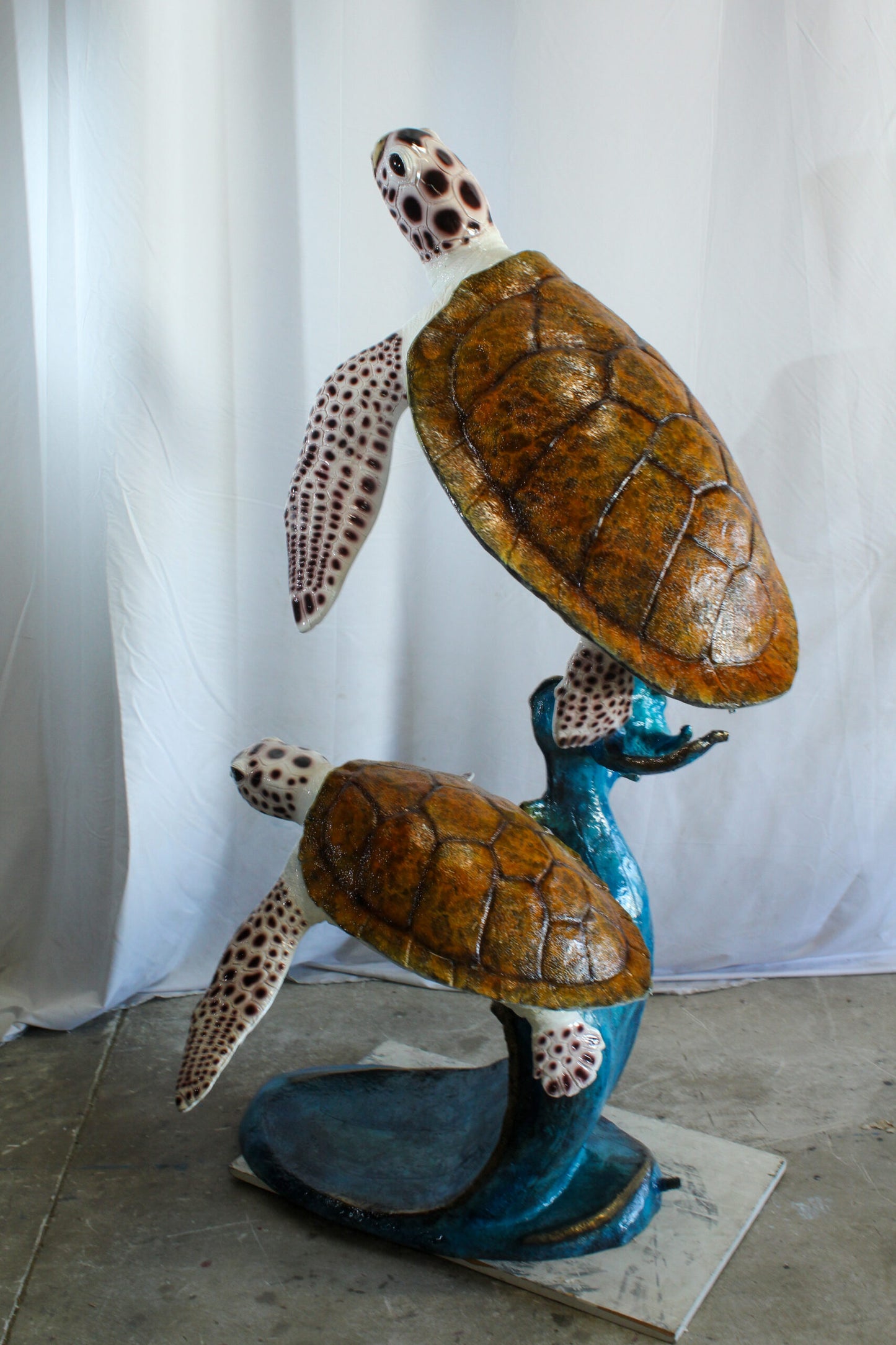 Two Giant Sea Turtle Fountain Bronze Statue Over Coral Base 52" x 40" x 68"H