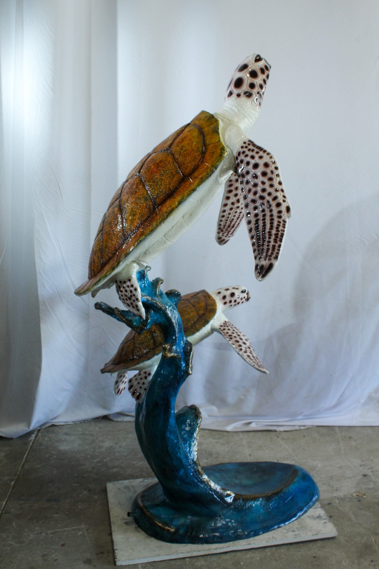 Two Giant Sea Turtle Fountain Bronze Statue Over Coral Base 52" x 40" x 68"H