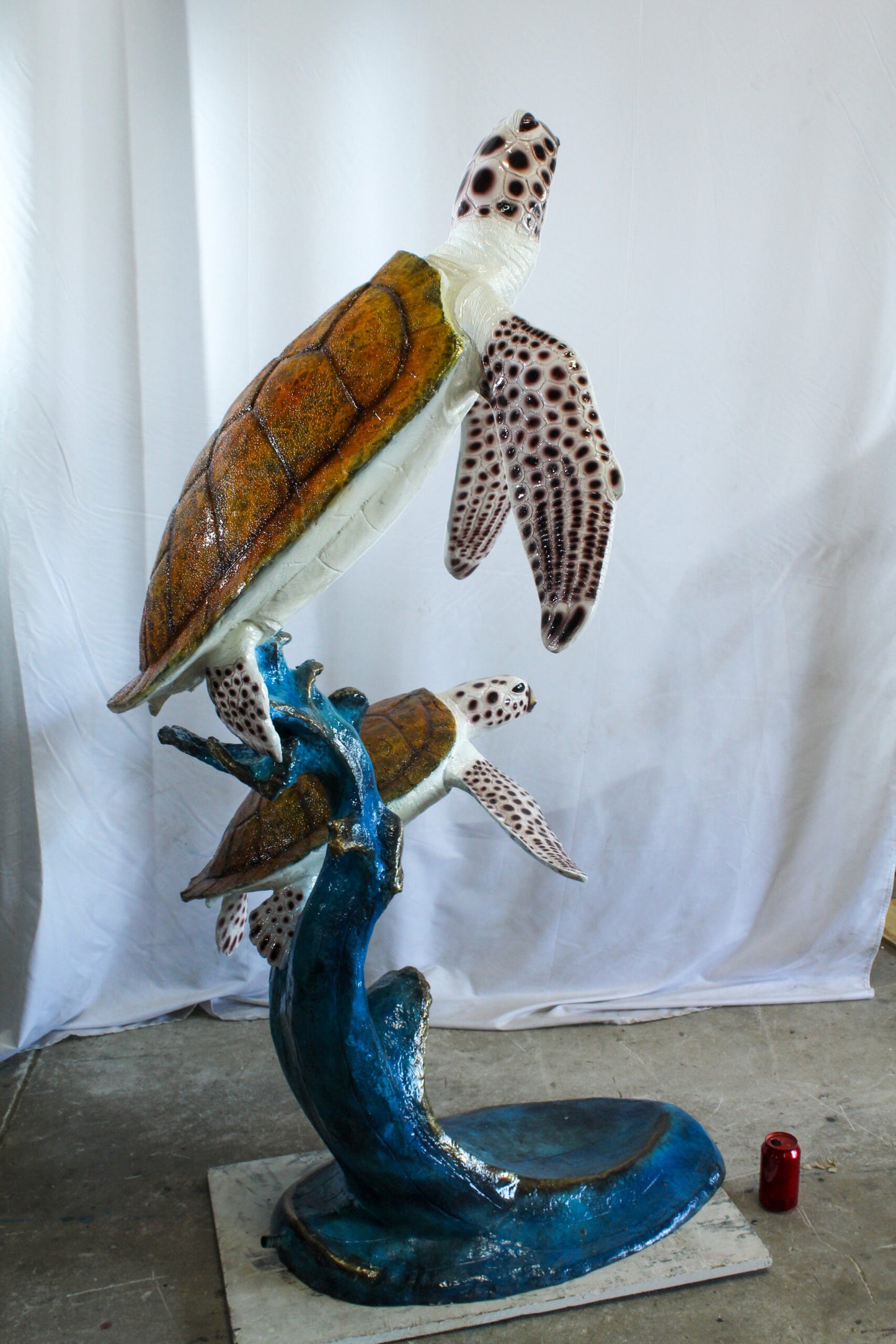 Two Giant Sea Turtle Fountain Bronze Statue Over Coral Base 52" x 40" x 68"H