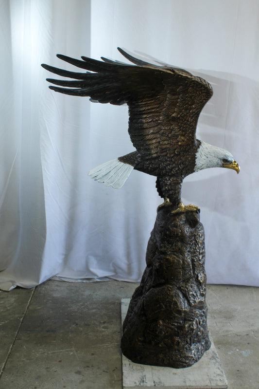 Bald Eagle Bronze Statue with White Head and His Wings Spread 51" x 36" x 58"H