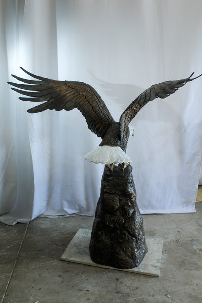 Bald Eagle Bronze Statue with White Head and His Wings Spread 51" x 36" x 58"H
