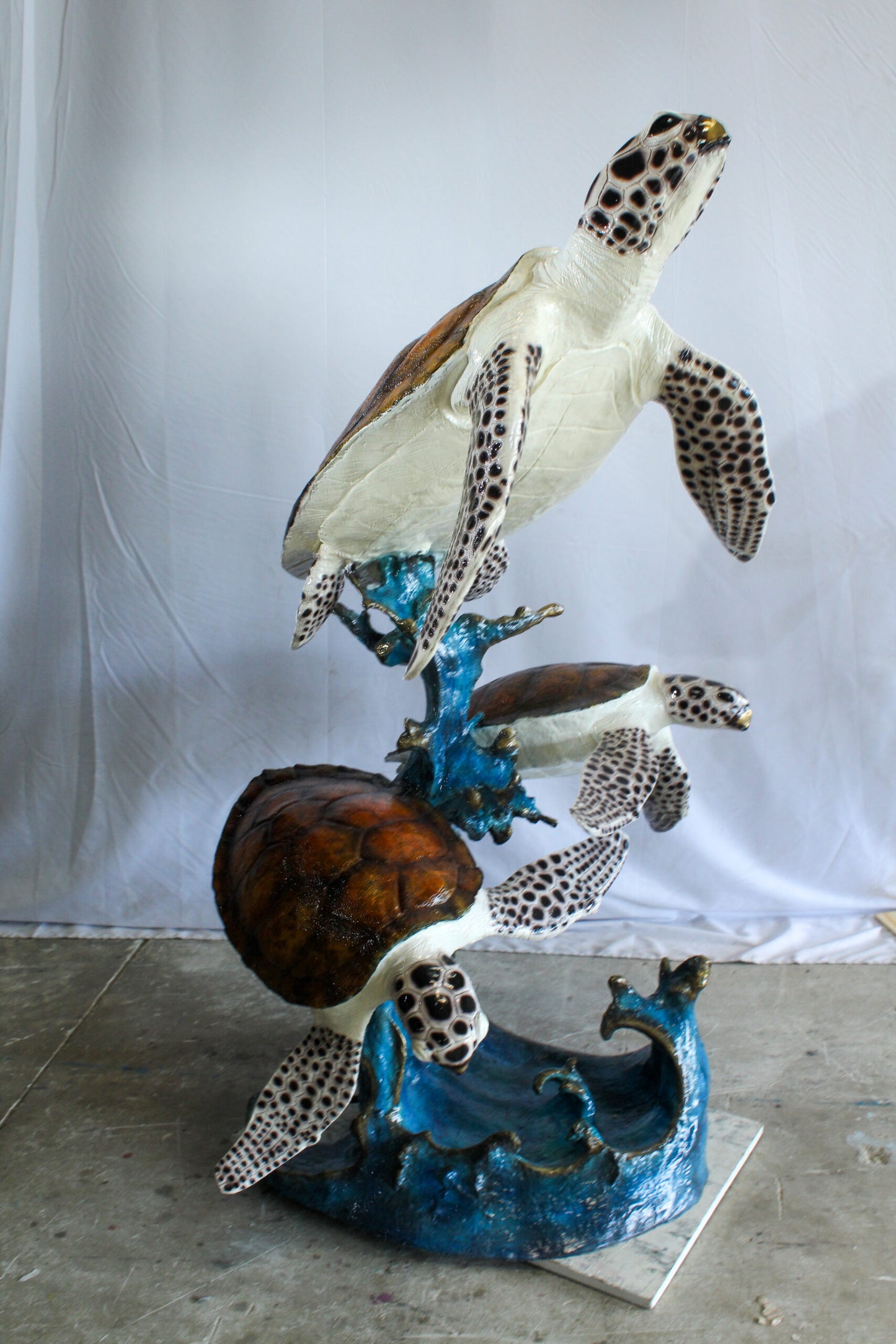 Giant Bronze Three Sea Turtles Fountain Statue Coral Base 50" x 40" x 68"H
