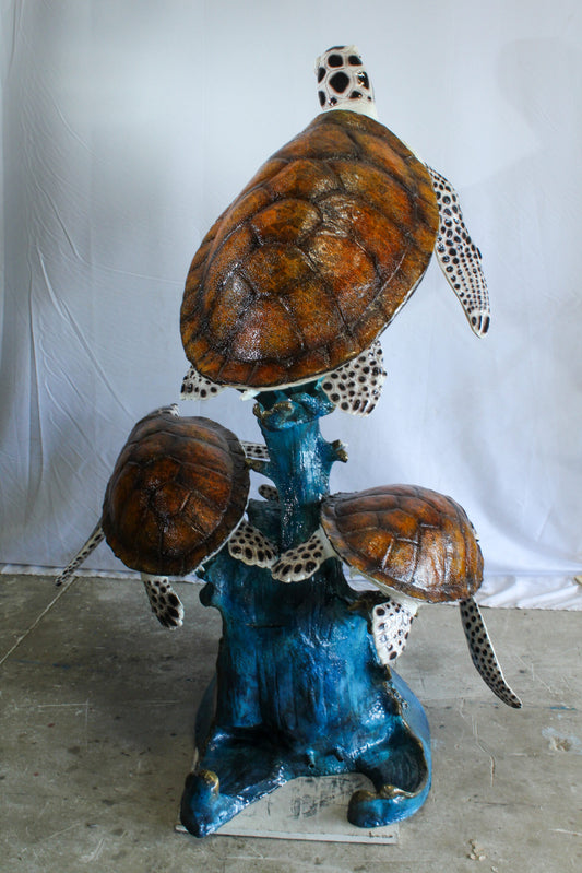 Giant Bronze Three Sea Turtles Fountain Statue Coral Base 50" x 40" x 68"H