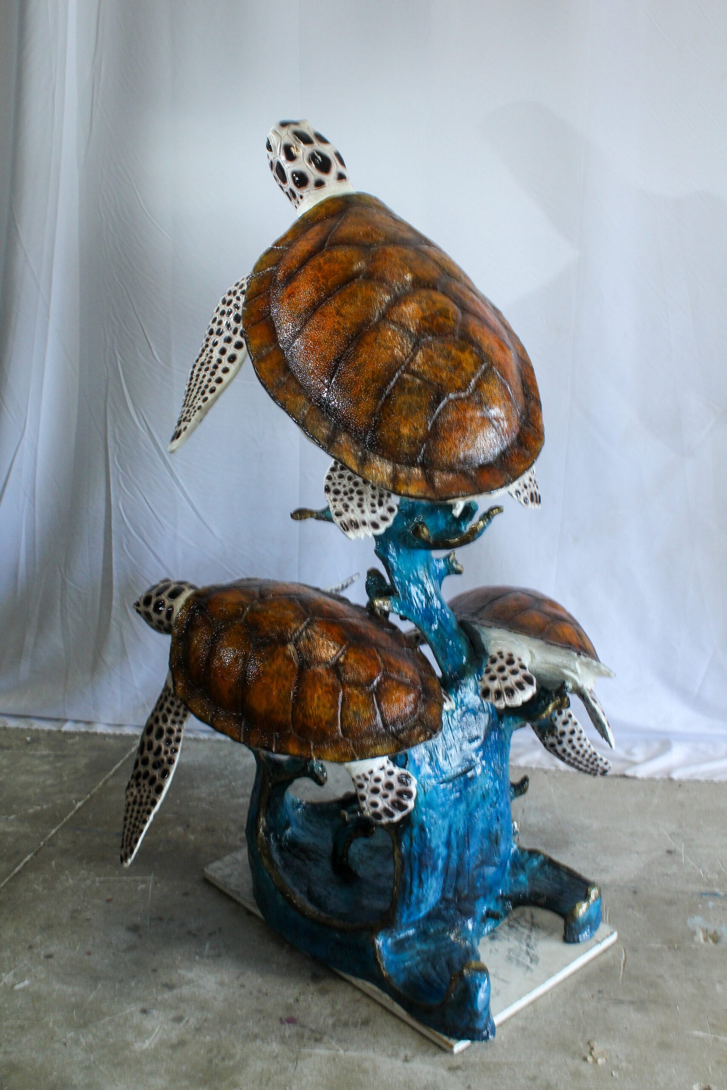 Giant Bronze Three Sea Turtles Fountain Statue Coral Base 50" x 40" x 68"H