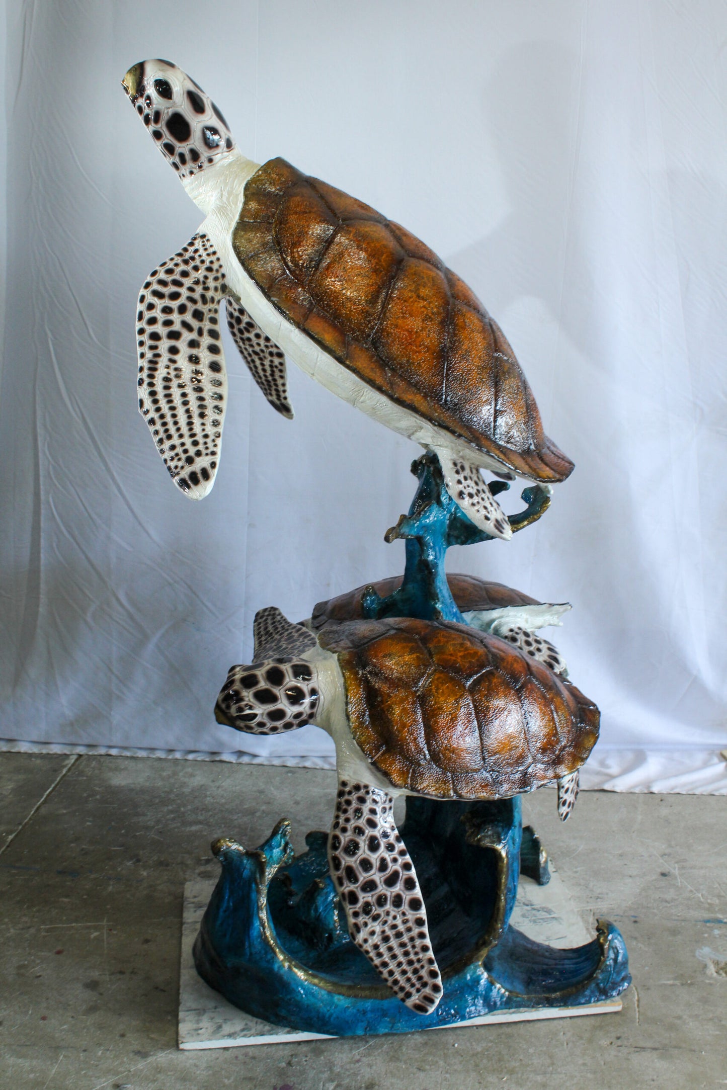 Giant Bronze Three Sea Turtles Fountain Statue Coral Base 50" x 40" x 68"H