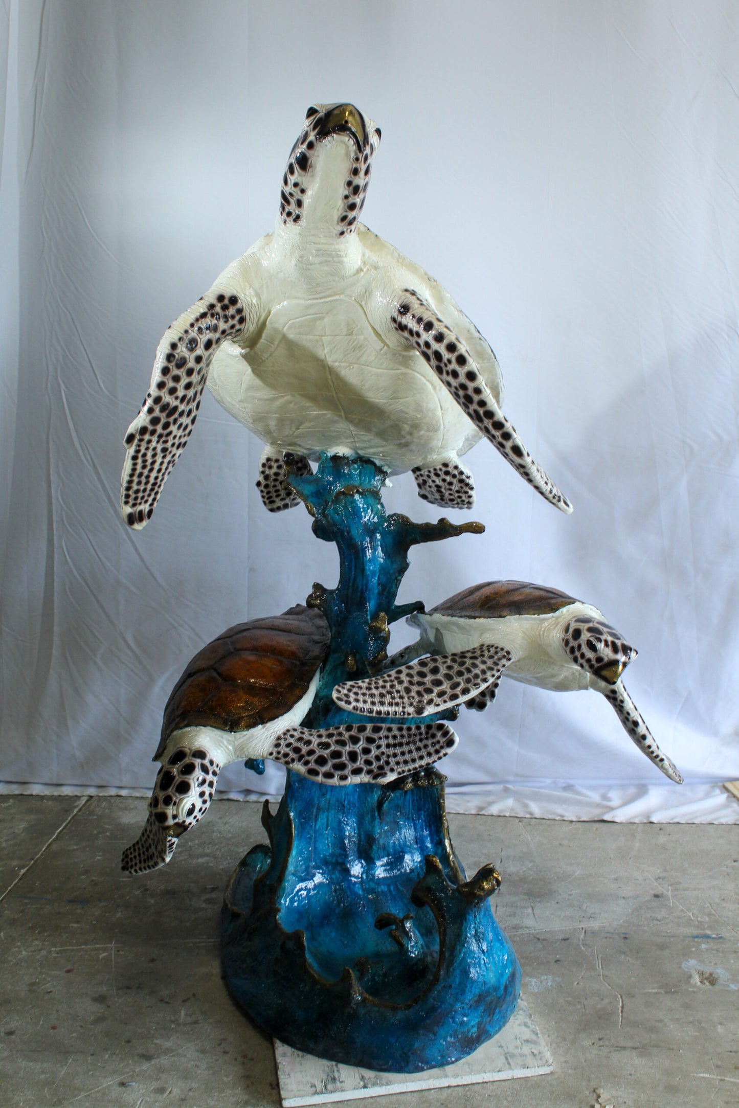 Giant Bronze Three Sea Turtles Fountain Statue Coral Base 50" x 40" x 68"H