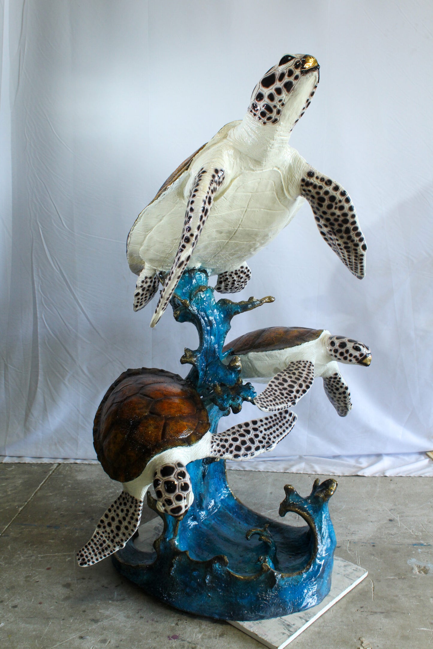 Giant Bronze Three Sea Turtles Fountain Statue Coral Base 50" x 40" x 68"H