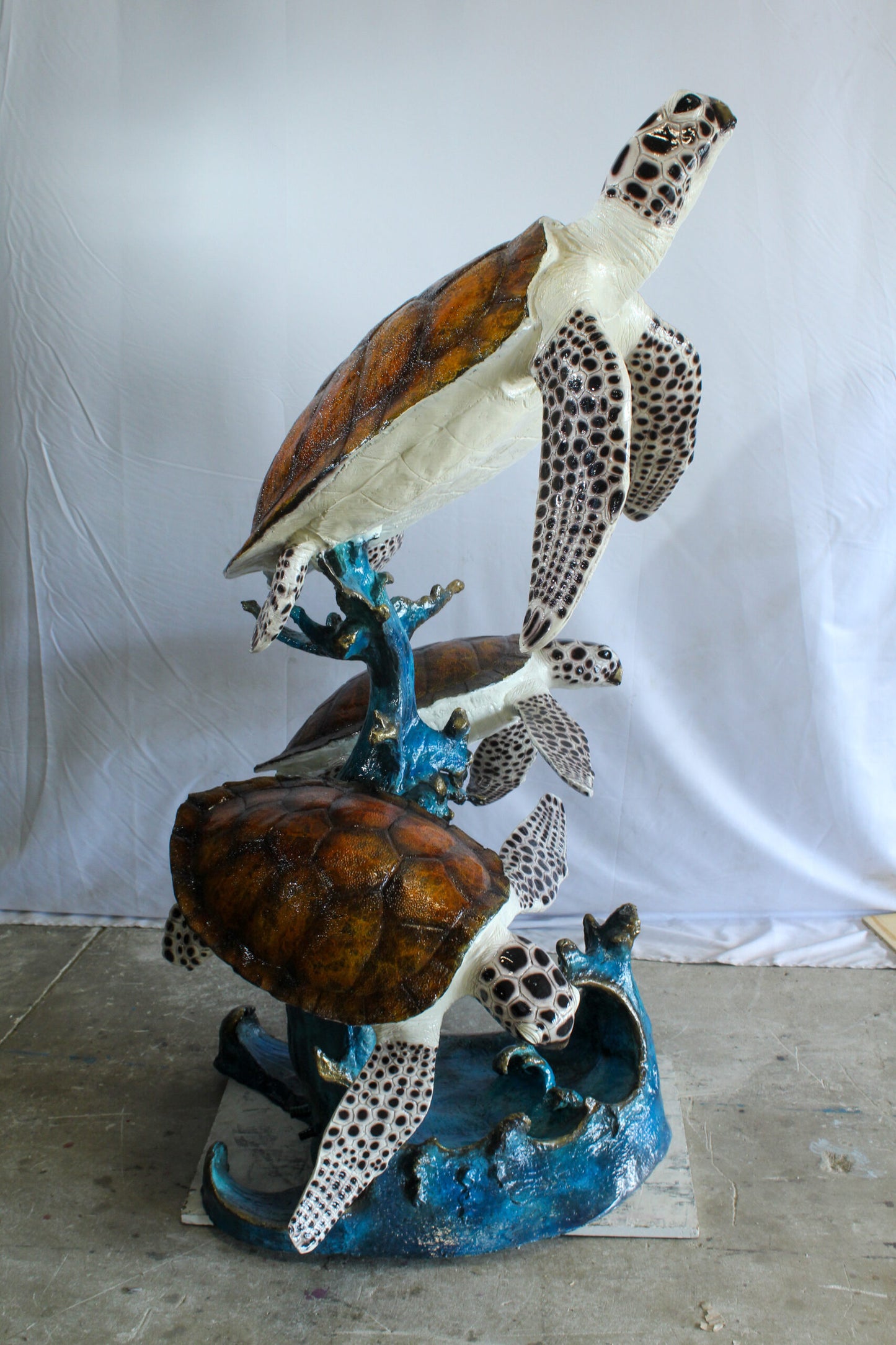 Giant Bronze Three Sea Turtles Fountain Statue Coral Base 50" x 40" x 68"H