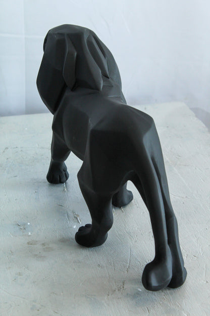 Black Resin Geometric Lion Sculpture in Modern Walking Pose   17" x 5" x 9"H