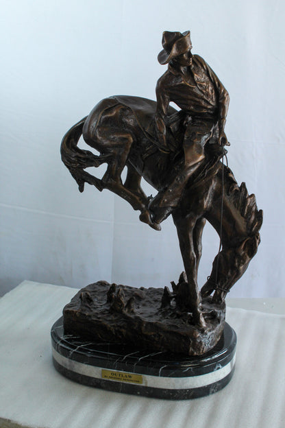 Nifao Bronze Outlaw Remington-Inspired Statue - Western Cowboy Sculpture with Marble Base, Size: 15"L x 8"W x 25"H