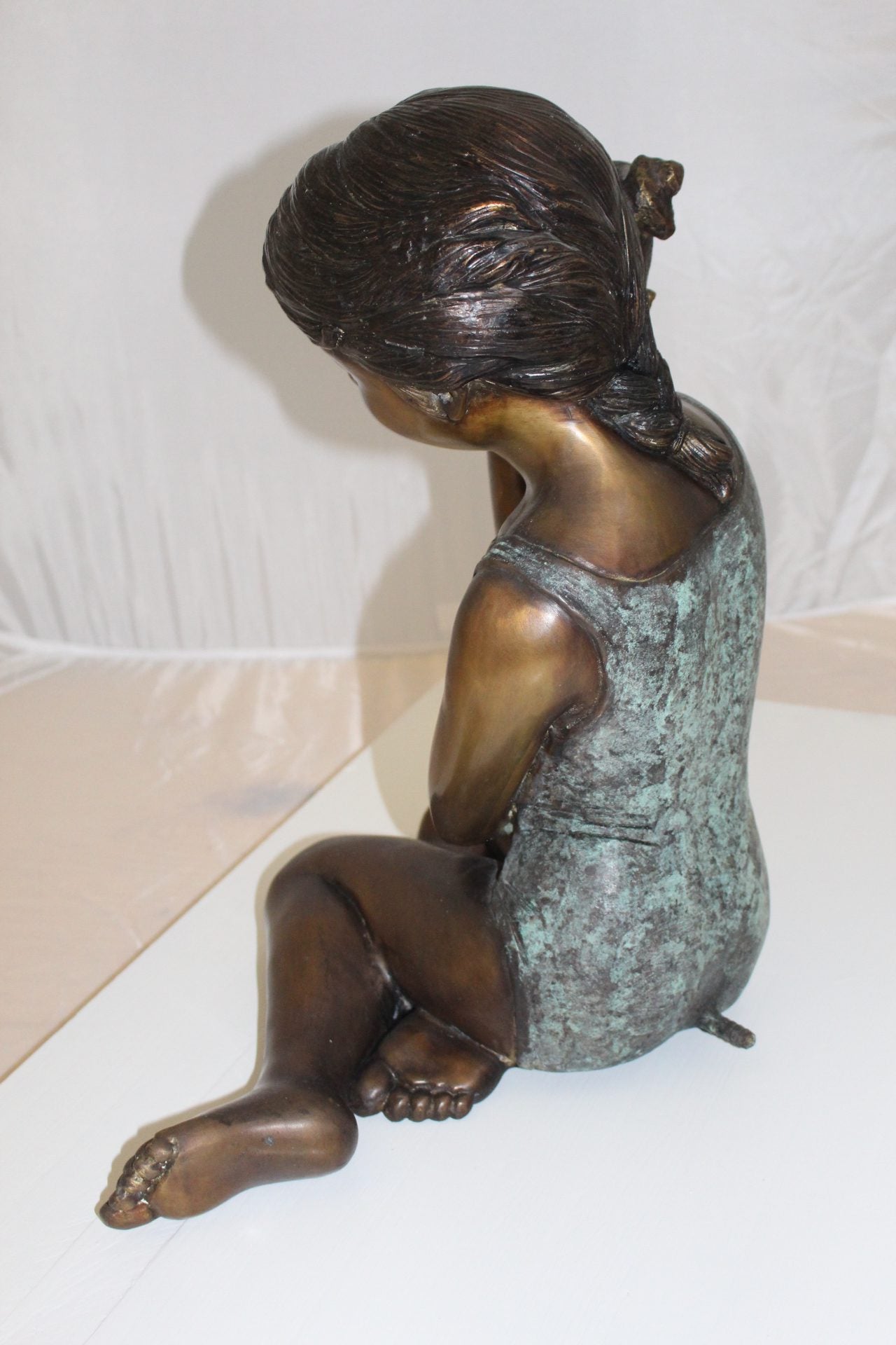 Girl listening to a Shell fountain-Bronze Statue -  Size: 17"L x 10"W x 20"H. 