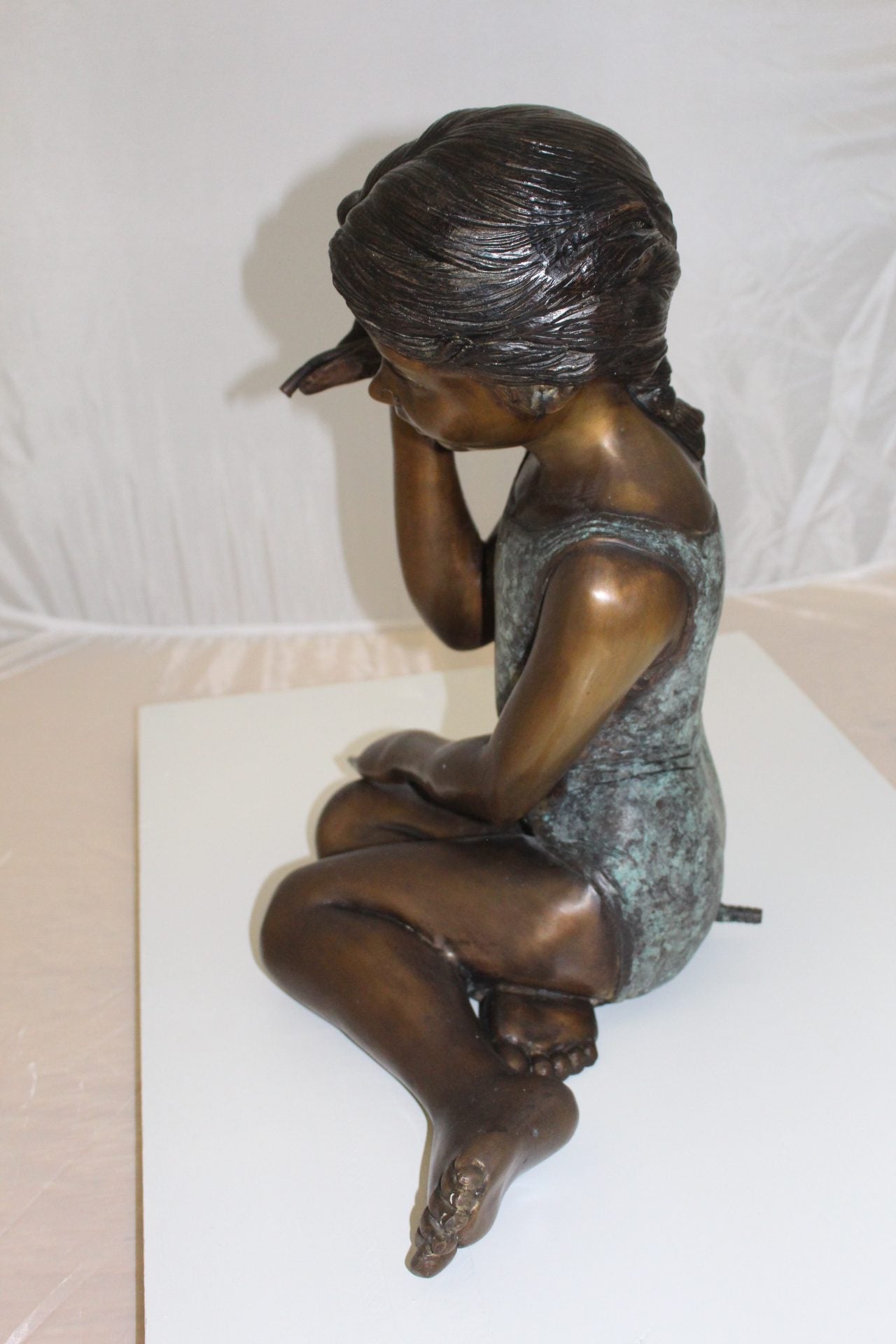 Girl listening to a Shell fountain-Bronze Statue -  Size: 17"L x 10"W x 20"H. 