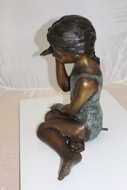 Girl listening to a Shell fountain-Bronze Statue -  Size: 17"L x 10"W x 20"H. 