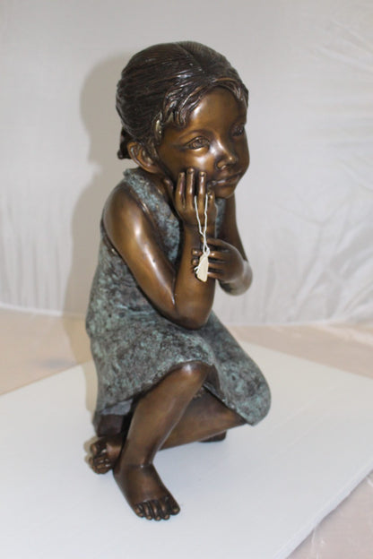 Girl in the sun -Sunny day Bronze Statue -  Size: 10"L x 11"W x 21"H. 