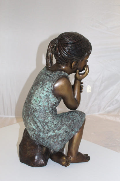 Girl in the sun -Sunny day Bronze Statue -  Size: 10"L x 11"W x 21"H. 