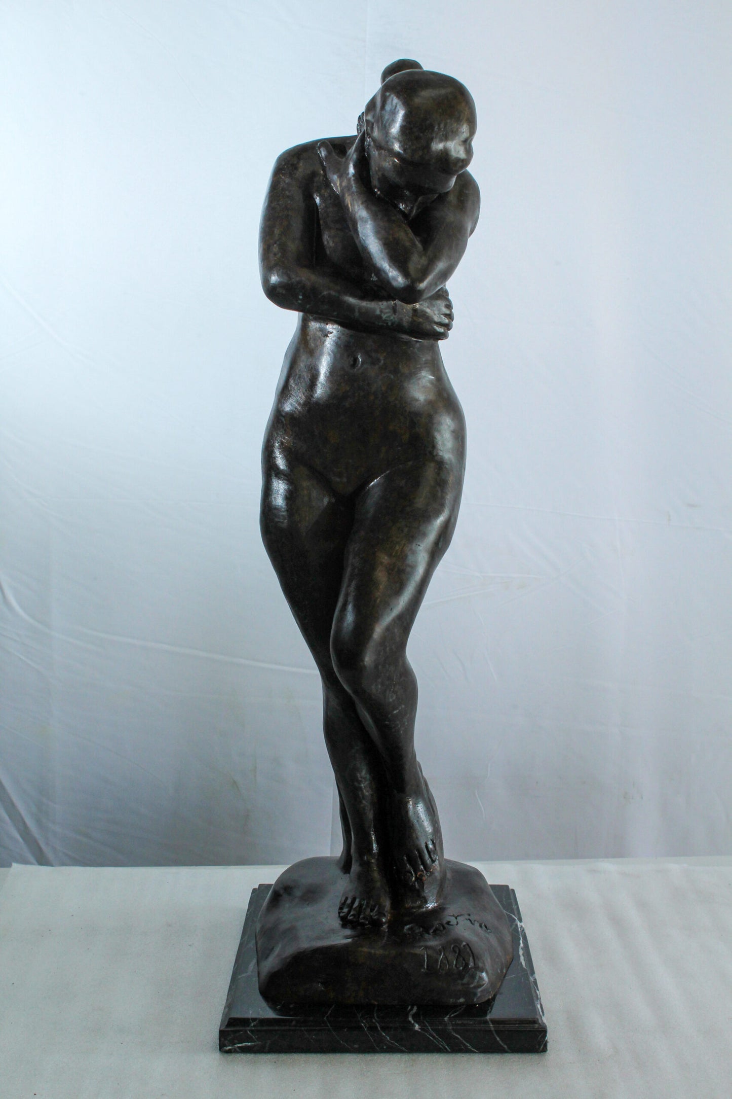 Bronze Art Nude Woman Statue Marble Base by Rodin Replica   12" x 11" x 32"H