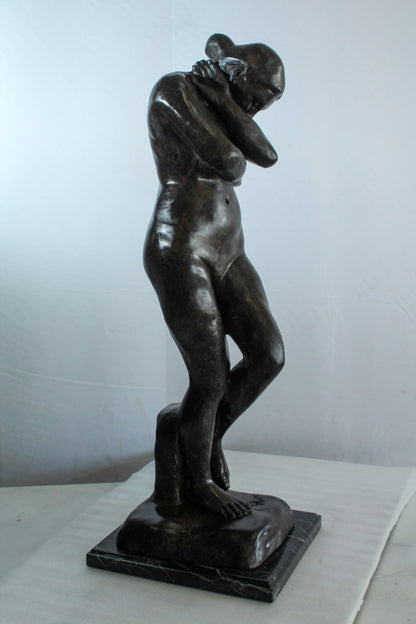 Bronze Art Nude Woman Statue Marble Base by Rodin Replica   12" x 11" x 32"H
