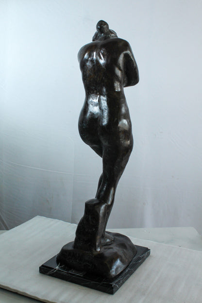 Bronze Art Nude Woman Statue Marble Base by Rodin Replica   12" x 11" x 32"H