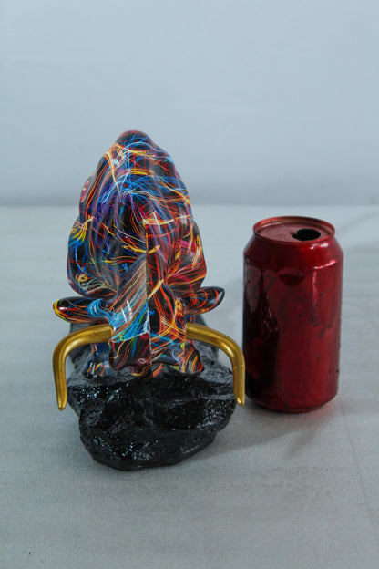 Colorful Resin Bull Statue with Streak Pattern and Gold Horns   14" x 4" x 9"H
