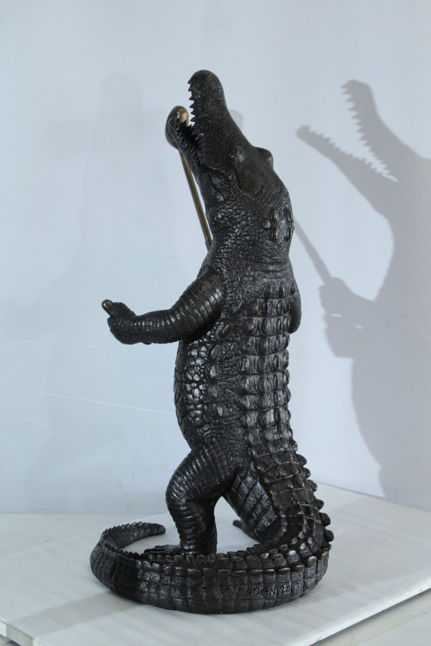 Bronze Alligator having Fun Statue Holding Golf Club 19" x 23" x 36"H