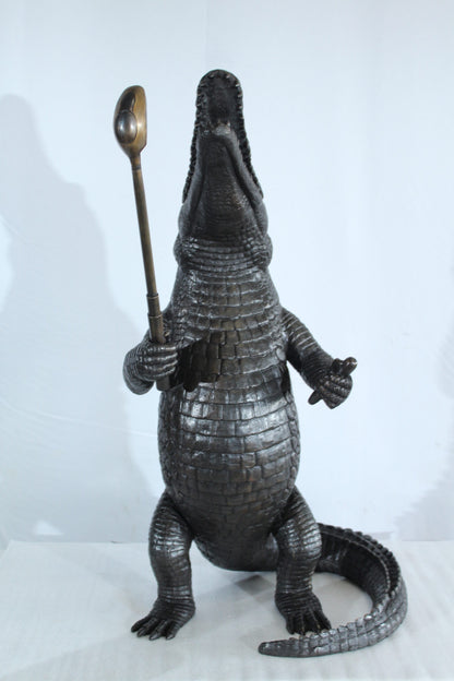 Bronze Alligator having Fun Statue Holding Golf Club 19" x 23" x 36"H